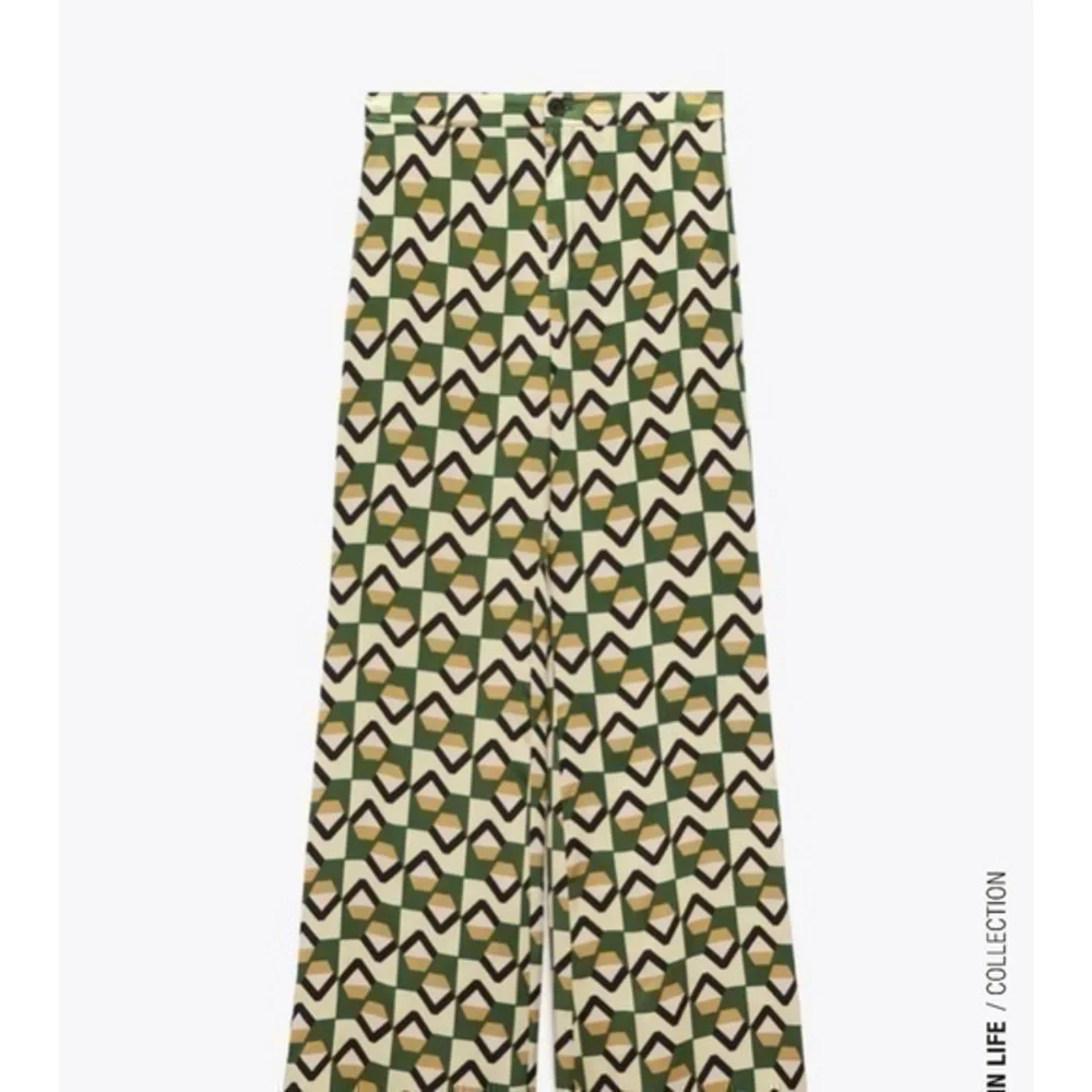 New Zara | Green Bohemian Retro Print Highrise Pants - Picture 12 of 12